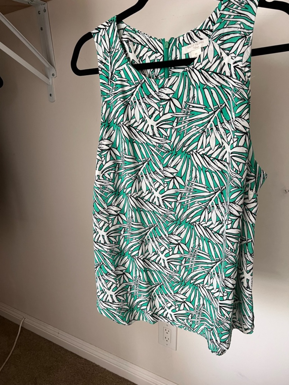 Saint Tropez West Green teal and White Leaf-Print Tank Top